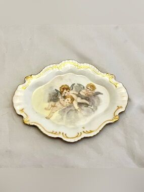 Vintage Cherub Decorative Plate with Gold Accents